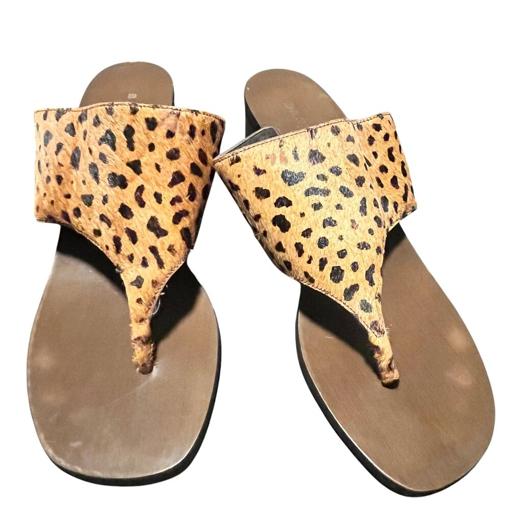 Bandolino Calf Hair Animal Print Thong Sandals Block Heel Sz 9